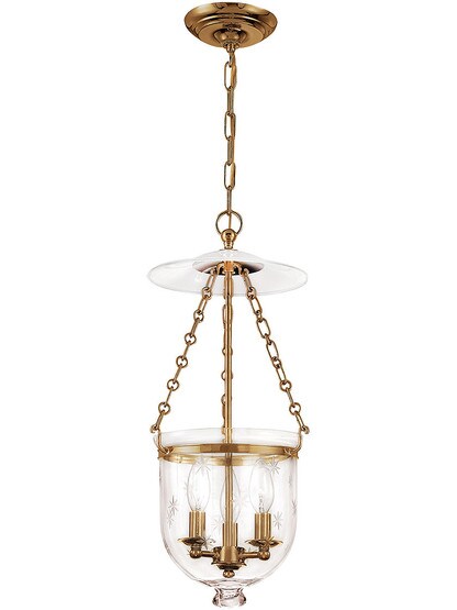 Hampton Bell Jar Hall Pendant With Etched Star Pattern In Aged Brass.